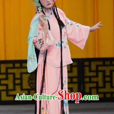 Chinese Beijing Opera Xiaodan Garment Costumes and Hair Accessories Traditional Peking Opera Young Lady Dress Maidservant Luan Ying Apparels