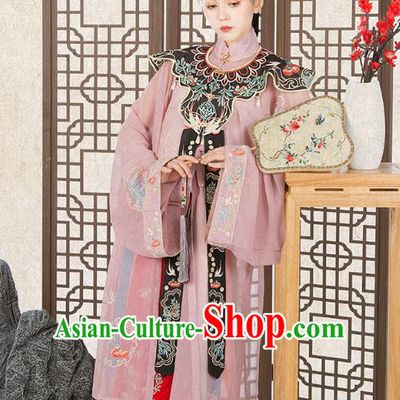 Chinese Traditional Ming Dynasty Noble Female Historical Costumes Ancient Patrician Lady Hanfu Dress Embroidered Garment Complete Set