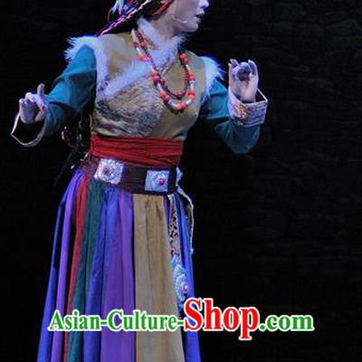 Chinese Sichuan Opera Young Lady Costumes and Hair Accessories Chen Ai Luo Ding Traditional Peking Opera Tibetan Female Dress Ta Na Apparels