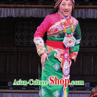 Chinese Sichuan Opera Diva Costumes and Hair Accessories Chen Ai Luo Ding Traditional Peking Opera Tibetan Female Dress Actress Ta Na Apparels