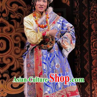 Chinese Sichuan Opera Actress Costumes and Hair Accessories Chen Ai Luo Ding Traditional Peking Opera Tibetan Female Dress Landgravine Apparels
