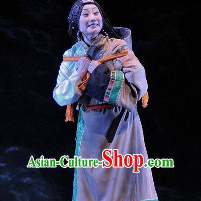 Chinese Sichuan Opera Servant Lady Costumes and Hair Accessories Chen Ai Luo Ding Traditional Peking Opera Tibetan Female Dress Housemaid Apparels