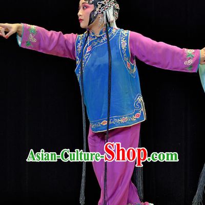 Chinese Sichuan Opera Xiaodan Costumes and Hair Accessories Guiying and Wang Kui Traditional Peking Opera Young Lady Dress Servant Girl Apparels