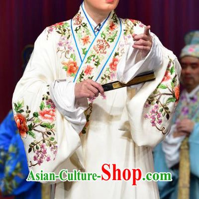 Divorce Case Chinese Sichuan Opera Scholar Apparels Costumes and Headpieces Peking Opera Chou Garment Clown White Robe Clothing