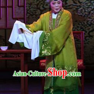 Chinese Ping Opera Elderly Female Apparels Costumes and Headpieces Zhao Jintang Traditional Pingju Opera Dame Green Dress Garment