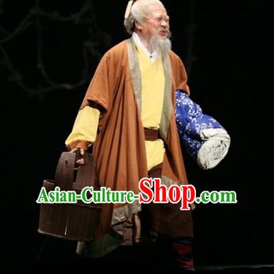 Yu Hai Kuang Chao Chinese Sichuan Opera Old Man Apparels Costumes and Headpieces Peking Opera Laosheng Garment Elderly Male Clothing
