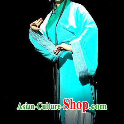Chinese Sichuan Opera Country Woman Costumes and Hair Accessories Yu Hai Kuang Chao Traditional Peking Opera Young Female Blue Dress Actress Pu Lan Apparels