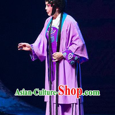 Chinese Sichuan Opera Young Lady Costumes and Hair Accessories Hui Lan Ji Traditional Peking Opera Actress Purple Dress Apparels