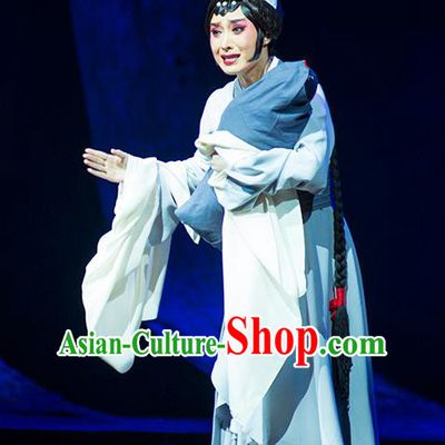 Chinese Sichuan Opera Young Female Du Juan Costumes and Hair Accessories Hui Lan Ji Traditional Peking Opera Actress Dress Country Woman Apparels