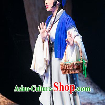 Chinese Sichuan Opera Country Woman Du Juan Costumes and Hair Accessories Hui Lan Ji Traditional Peking Opera Diva Dress Young Female Apparels