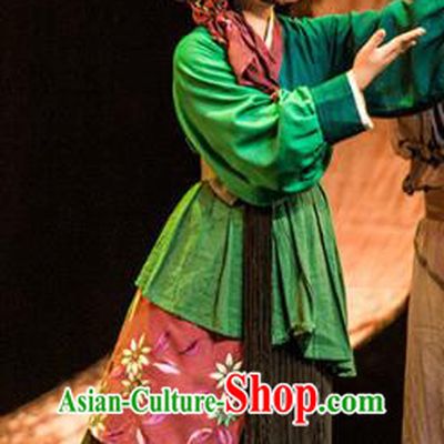 Chinese Sichuan Opera Village Girl Costumes and Hair Accessories Hui Lan Ji Traditional Peking Opera Country Woman Dress Xiaodan Apparels