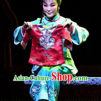 Chinese Ping Opera Female Servant Apparels Costumes and Headpieces Jin E Traditional Pingju Opera Country Woman Dress Garment