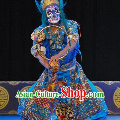 The Legend of White Snake Chinese Sichuan Opera Soldier Apparels Costumes and Headpieces Peking Opera Wusheng Garment Blue Clothing