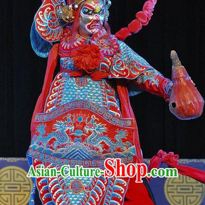 The Legend of White Snake Chinese Sichuan Opera General Armor Apparels Costumes and Headpieces Peking Opera Martial Male Red Garment Clothing