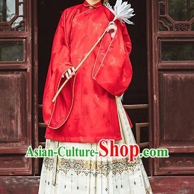 Chinese Traditional Ancient Ming Dynasty Hanfu Dress Historical Costumes Palace Princess Apparels Red Blouse and Skirt for Women