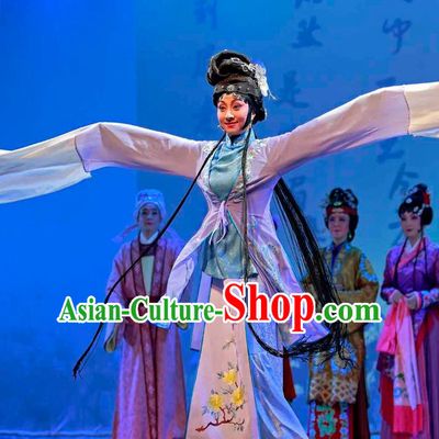 Chinese Sichuan Opera Young Female Garment Costumes and Hair Accessories Traditional Peking Opera Diva Xue Baochai Maidservant Dress Apparels