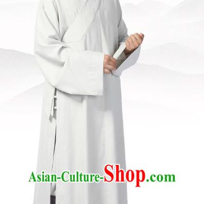 Chinese Traditional Frock Costume Buddhism Clothing Garment Light Grey Monk Robe for Men