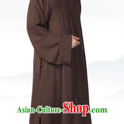 Chinese Traditional Frock Costume Buddhism Clothing Garment Brown Monk Robe for Men