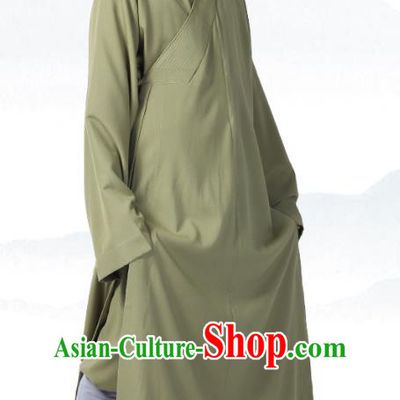 Chinese Traditional Frock Costume Buddhism Clothing Garment Light Green Monk Robe for Men