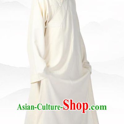 Chinese Traditional Frock Costume Buddhism Clothing Garment Beige Monk Robe for Men