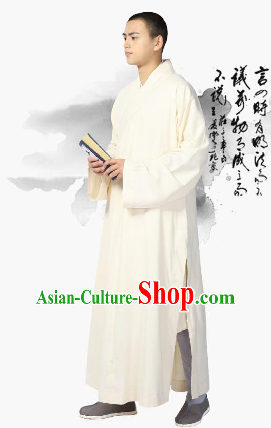 Chinese Traditional Frock Costume Buddhism Clothing Garment Beige Monk Robe for Men Chinese Traditional Frock Costume Buddhism Clothing Garment Beige Monk Robe for Men