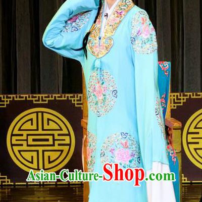 Chinese Sichuan Opera Diva Zhao Rong Garment Costumes and Hair Accessories Traditional Peking Opera Zhai Hong Mei Young Female Blue Dress Actress Apparels