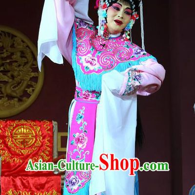 Chinese Sichuan Opera Hua Tan Garment Costumes and Hair Accessories Chu Gong Hui Traditional Peking Opera Imperial Consort Dress Actress Meng Ying Apparels