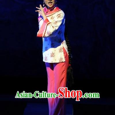 Chinese Sichuan Opera Village Garment Costumes and Hair Accessories Si Shui Wei Lan Traditional Peking Opera Country Woman Deng Yaogu Dress Apparels