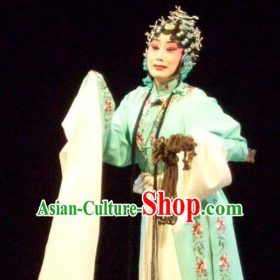 Chinese Sichuan Opera Young Female Garment Costumes and Hair Accessories Ma Qian Po Shui Traditional Peking Opera Actress Dress Diva Cui Qiaofeng Apparels