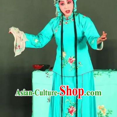 Chinese Sichuan Opera Diva Cui Qiaofeng Garment Costumes and Hair Accessories Ma Qian Po Shui Traditional Peking Opera Actress Dress Young Female Blue Apparels