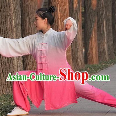 Professional Kung Fu Costume Top Grade Martial Arts Training Uniform Shaolin Wushu Clothing Tai Ji Competition Gradient Pink Outfits for Women
