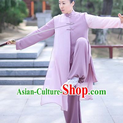 Professional Tai Chi Competition Costume Tai Ji Training Outfits Clothing Top Grade Martial Arts Lilac Uniform for Women