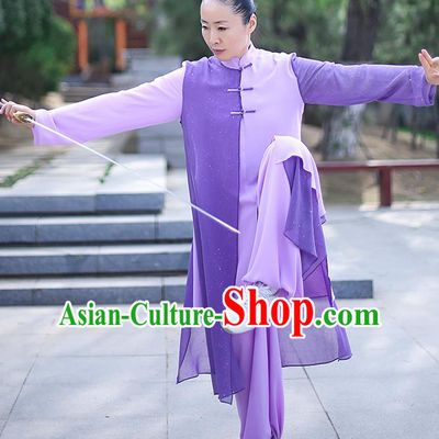 Professional Tai Chi Competition Costume Tai Ji Training Outfits Clothing Top Grade Martial Arts Purple Uniform for Women