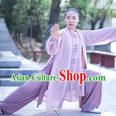Chinese Traditional Tai Chi Competition Costume Professional Tai Ji Training Outfits Clothing Top Grade Martial Arts Lilac Uniform for Women