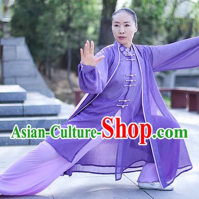 Chinese Traditional Tai Chi Competition Costume Professional Tai Ji Training Outfits Clothing Top Grade Martial Arts Purple Uniform for Women