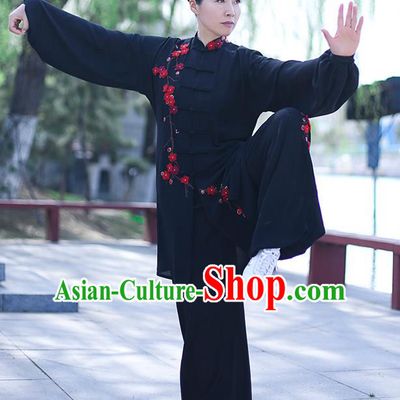 Chinese Traditional Tai Chi Competition Black Costume Professional Tai Ji Training Outfits Top Grade Martial Arts Uniform for Women