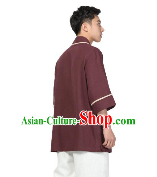 Chinese Traditional Tang Suit Costume National Clothing Dark Red Ramie Shirt for Men Chinese Traditional Tang Suit Costume National Clothing Dark Red Ramie Shirt for Men