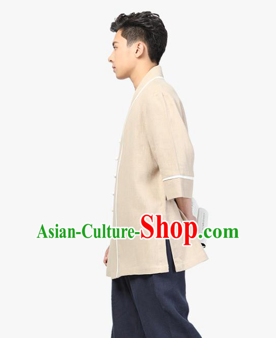 Chinese Traditional Tang Suit Costume National Clothing Beige Ramie Shirt for Men Chinese Traditional Tang Suit Costume National Clothing Beige Ramie Shirt for Men
