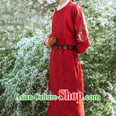 Chinese Ancient Swordsman Hanfu Clothing Traditional Tang Dynasty Young Male Red Robe Historical Costumes Complete Set