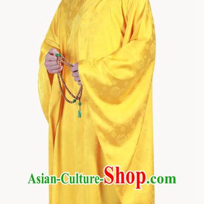 Chinese Traditional Golden Silk Frock Costume Buddhism Clothing Monk Robe Garment for Men