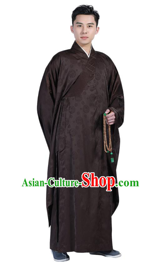 Chinese Traditional Brown Silk Frock Costume Buddhism Clothing Monk Robe Garment for Men