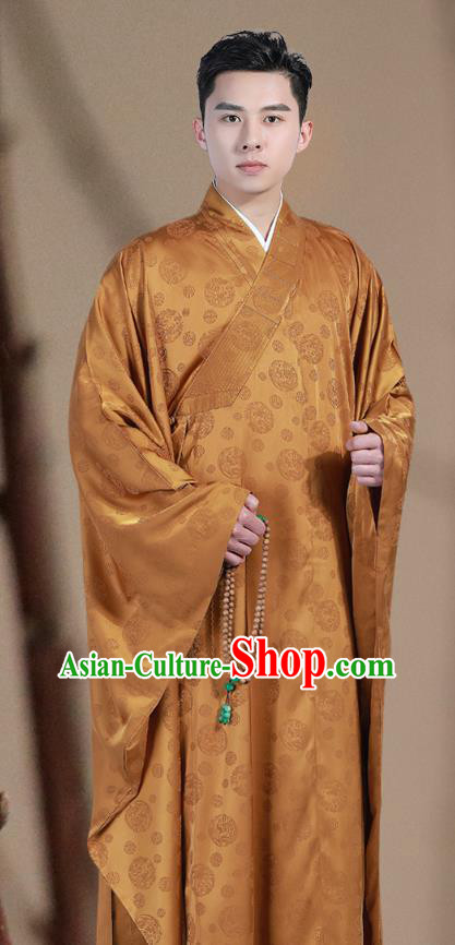 Chinese Traditional Ginger Silk Frock Costume Buddhism Clothing Monk Robe Garment for Men Chinese Traditional Ginger Silk Frock Costume Buddhism Clothing Monk Robe Garment for Men