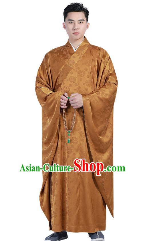 Chinese Traditional Ginger Silk Frock Costume Buddhism Clothing Monk Robe Garment for Men Chinese Traditional Ginger Silk Frock Costume Buddhism Clothing Monk Robe Garment for Men