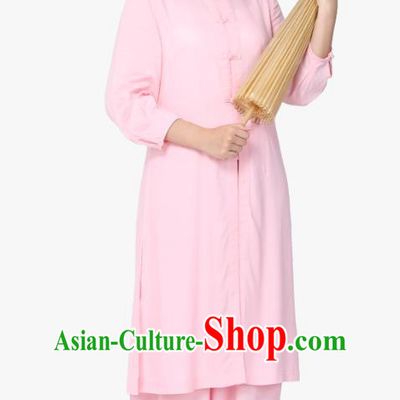 Chinese Traditional Meditation Costume Top Grade Tai Ji Uniforms Professional Tang Suit Pink Zen Outfits for Women