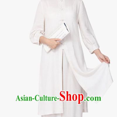 Chinese Traditional Meditation Costume Top Grade Tai Ji Uniforms Professional Tang Suit White Zen Outfits for Women