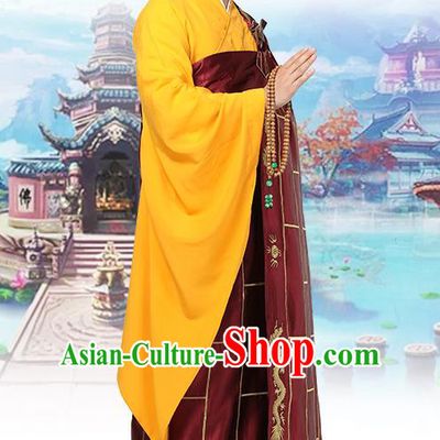 Chinese Traditional Monk Embroidered Dragon Wine Red Silk Kasaya Costume Buddhism Gown Clothing Bonze Cassock Garment for Men