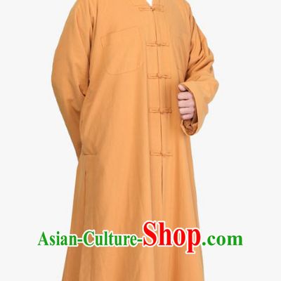 Chinese Traditional Monk Yellow Gown Costume Meditation Garment Lay Buddhist Clothing for Men
