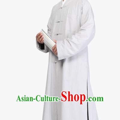 Chinese Traditional Monk Light Grey Gown Costume Meditation Garment Lay Buddhist Clothing for Men