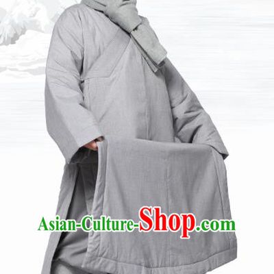 Chinese Traditional Winter Grey Cotton Padded Gown Costume Lay Buddhist Clothing Meditation Garment for Men