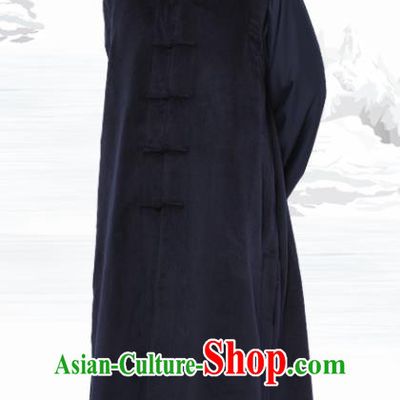 Chinese Traditional Winter Navy Long Vest Costume Meditation Garment Lay Buddhist Clothing for Men